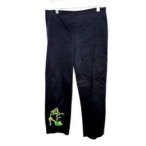 Vintage Vanity Collection Black Cropped Pants With Green Beaded Shoe Detail Sz S